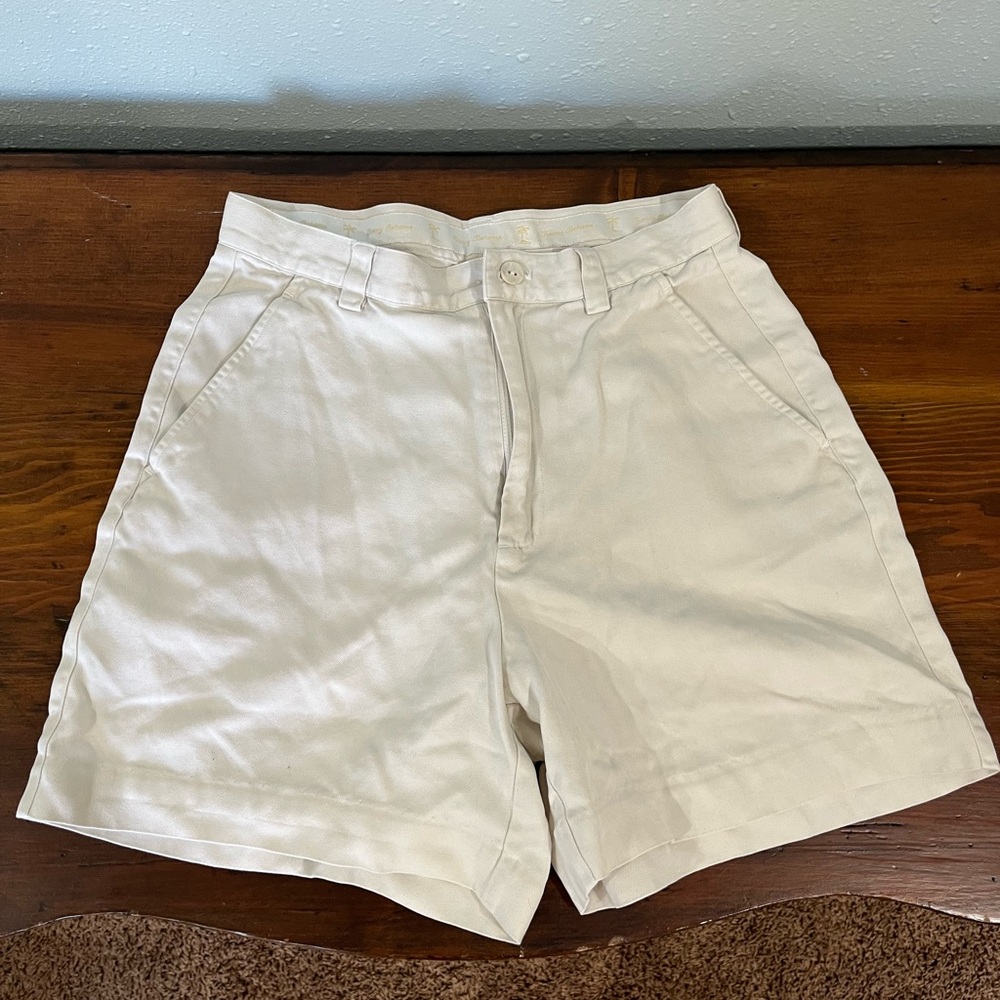 Cream Flat Front Casual Shorts with Textured Fabric